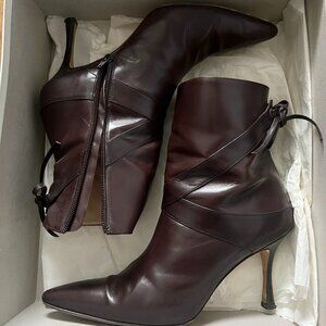 Manolo Blahnik Bretagna Pony Hair Knee Boots Brown 37.5 (Fits 7)
